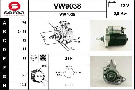 SNRA VW9038 - Стартер vvparts.bg