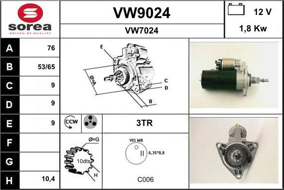 SNRA VW9024 - Стартер vvparts.bg