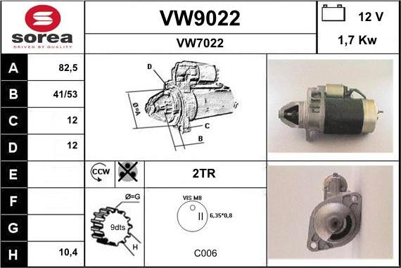 SNRA VW9022 - Стартер vvparts.bg
