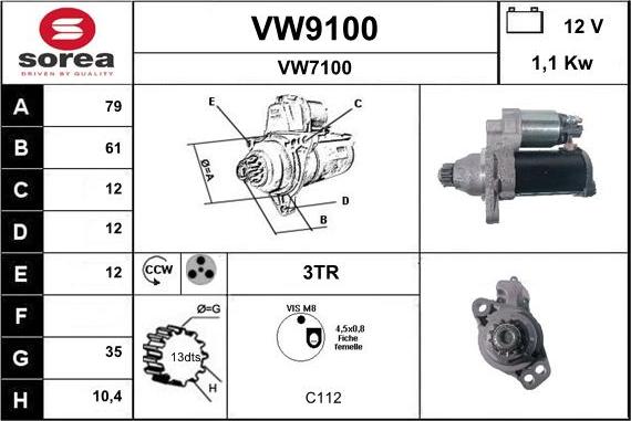 SNRA VW9100 - Стартер vvparts.bg