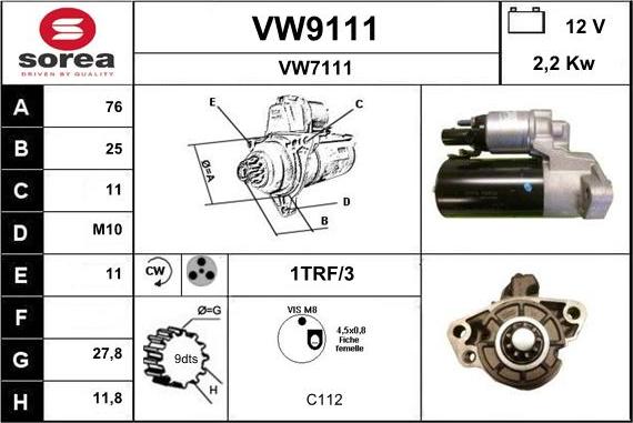 SNRA VW9111 - Стартер vvparts.bg