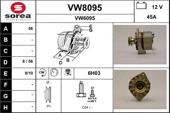 SNRA VW8095 - Генератор vvparts.bg