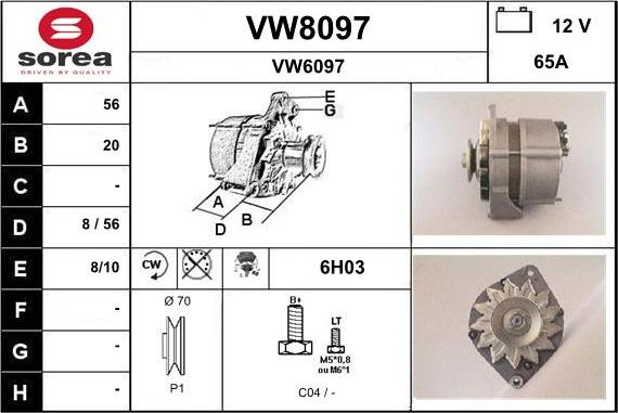 SNRA VW8097 - Генератор vvparts.bg