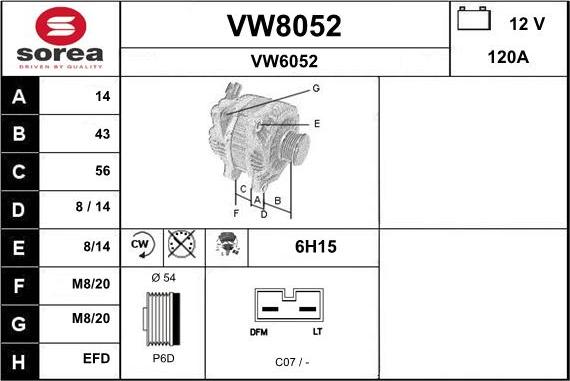 SNRA VW8052 - Генератор vvparts.bg