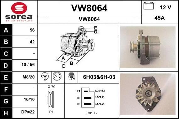 SNRA VW8064 - Генератор vvparts.bg