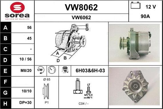 SNRA VW8062 - Генератор vvparts.bg