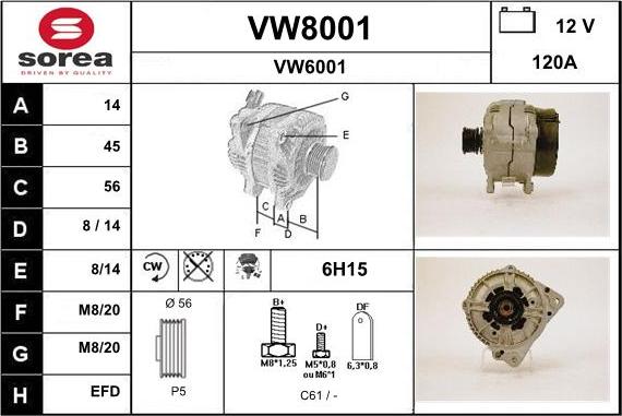 SNRA VW8001 - Генератор vvparts.bg