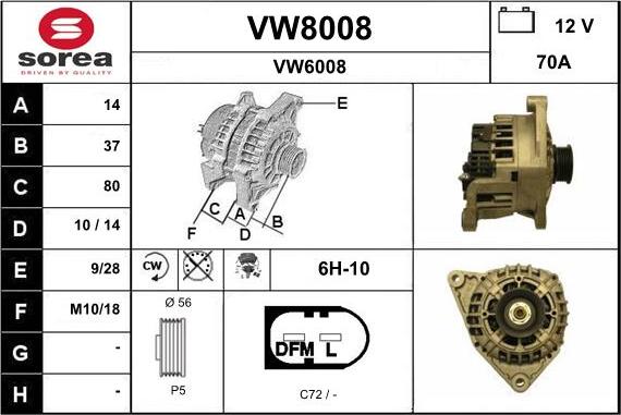 SNRA VW8008 - Генератор vvparts.bg