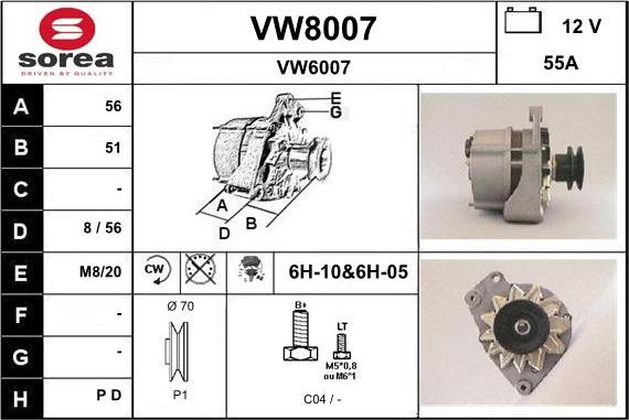 SNRA VW8007 - Генератор vvparts.bg