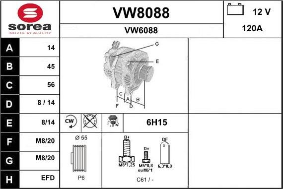 SNRA VW8088 - Генератор vvparts.bg