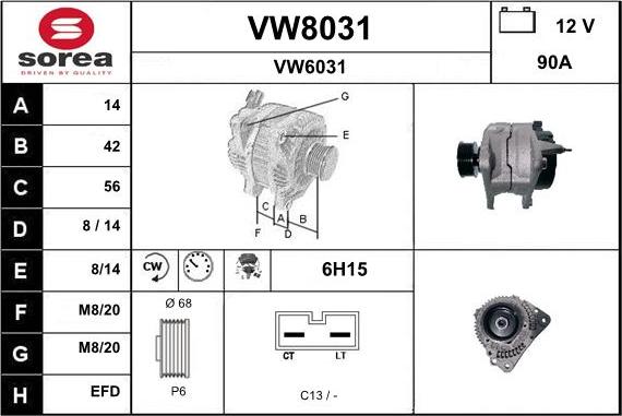 SNRA VW8031 - Генератор vvparts.bg