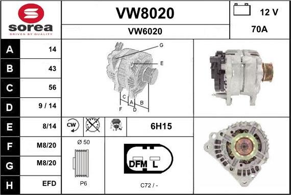 SNRA VW8020 - Генератор vvparts.bg