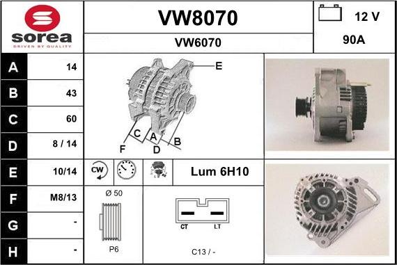 SNRA VW8070 - Генератор vvparts.bg