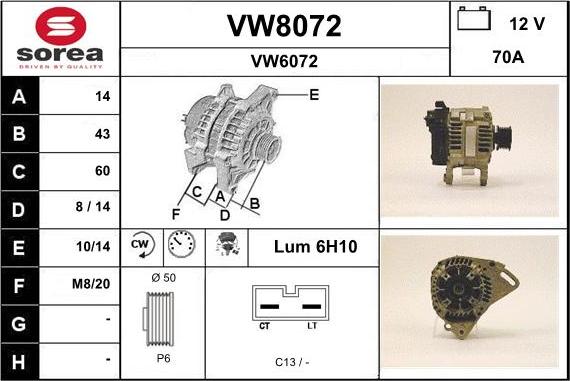 SNRA VW8072 - Генератор vvparts.bg