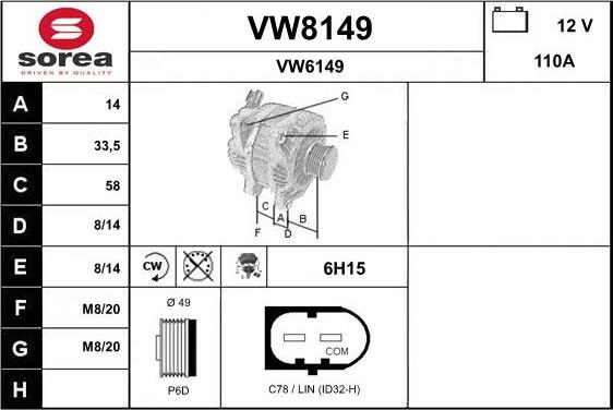 SNRA VW8149 - Генератор vvparts.bg