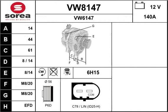 SNRA VW8147 - Генератор vvparts.bg