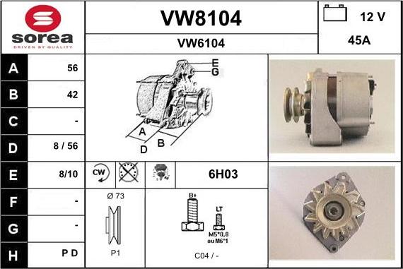 SNRA VW8104 - Генератор vvparts.bg