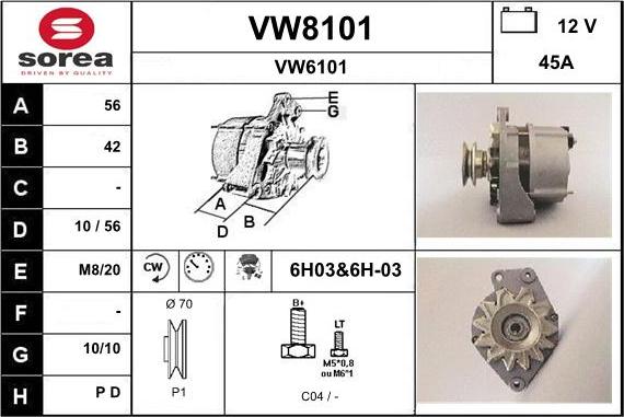 SNRA VW8101 - Генератор vvparts.bg