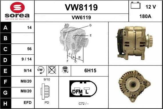 SNRA VW8119 - Генератор vvparts.bg