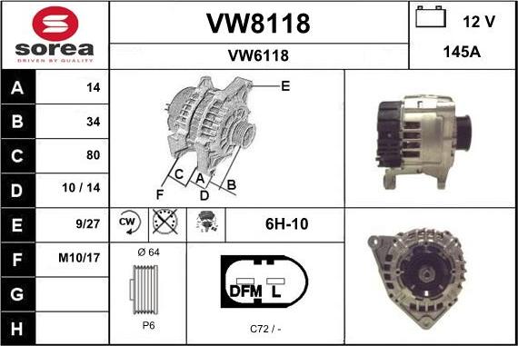 SNRA VW8118 - Генератор vvparts.bg