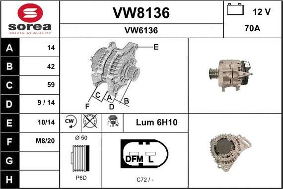 SNRA VW8136 - Генератор vvparts.bg