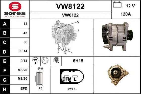 SNRA VW8122 - Генератор vvparts.bg