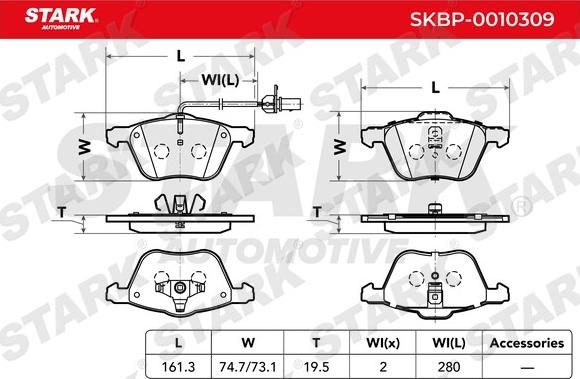 Stark SKBP-0010309 - Комплект спирачно феродо, дискови спирачки vvparts.bg