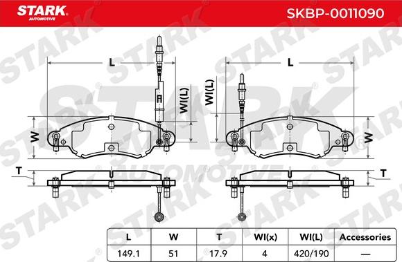 Stark SKBP-0011090 - Комплект спирачно феродо, дискови спирачки vvparts.bg