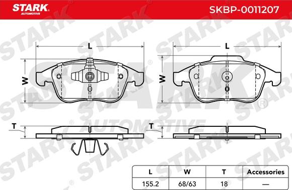 Stark SKBP-0011207 - Комплект спирачно феродо, дискови спирачки vvparts.bg