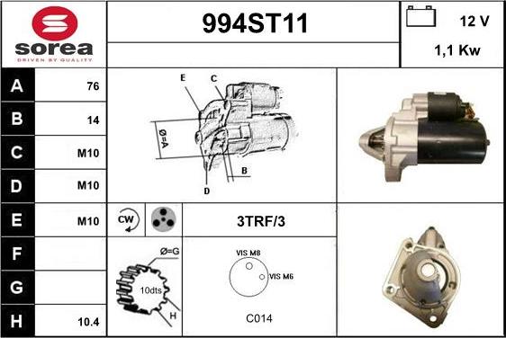 STARTCAR 994ST11 - Стартер vvparts.bg