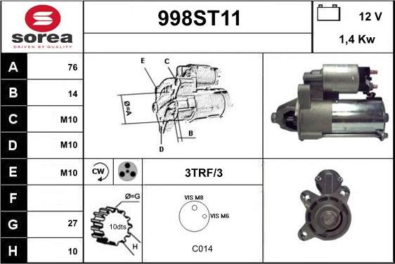 STARTCAR 998ST11 - Стартер vvparts.bg