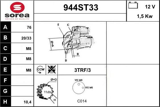 STARTCAR 944ST33 - Стартер vvparts.bg