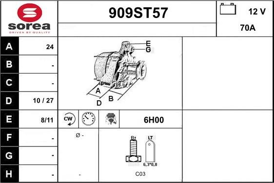 STARTCAR 909ST57 - Генератор vvparts.bg