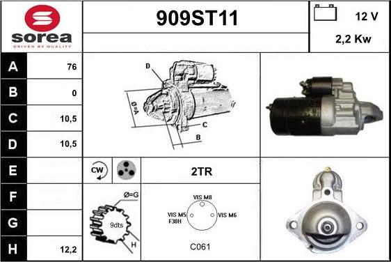 STARTCAR 909ST11 - Стартер vvparts.bg