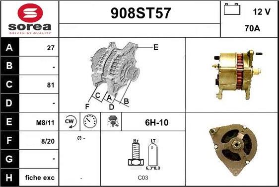 STARTCAR 908ST57 - Генератор vvparts.bg