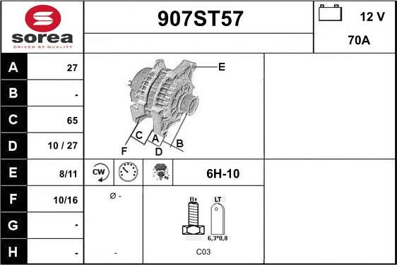 STARTCAR 907ST57 - Генератор vvparts.bg