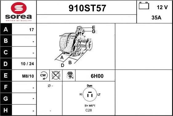 STARTCAR 910ST57 - Генератор vvparts.bg