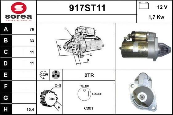 STARTCAR 917ST11 - Стартер vvparts.bg