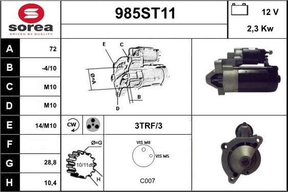 STARTCAR 985ST11 - Стартер vvparts.bg