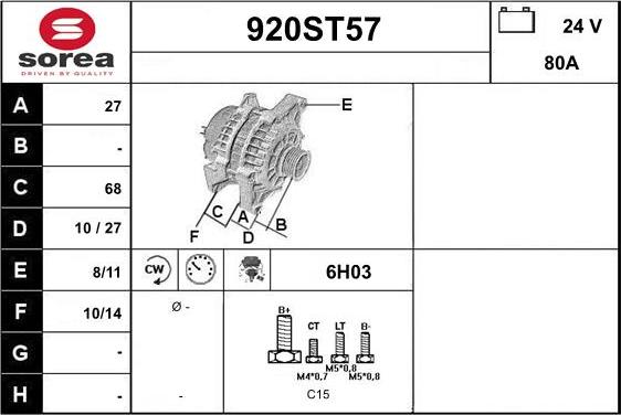 STARTCAR 920ST57 - Генератор vvparts.bg