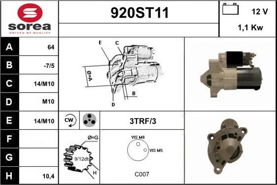 STARTCAR 920ST11 - Стартер vvparts.bg