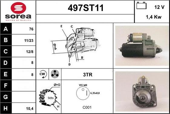 STARTCAR 497ST11 - Стартер vvparts.bg