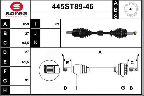 STARTCAR 445ST89-46 - Полуоска vvparts.bg