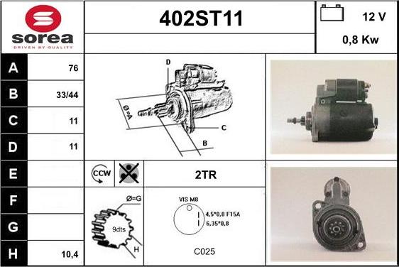 STARTCAR 402ST11 - Стартер vvparts.bg