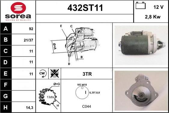 STARTCAR 432ST11 - Стартер vvparts.bg