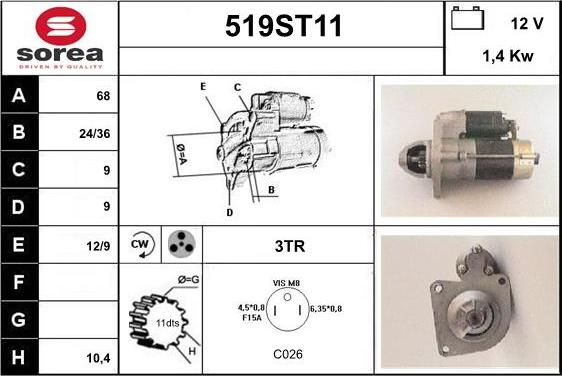 STARTCAR 519ST11 - Стартер vvparts.bg