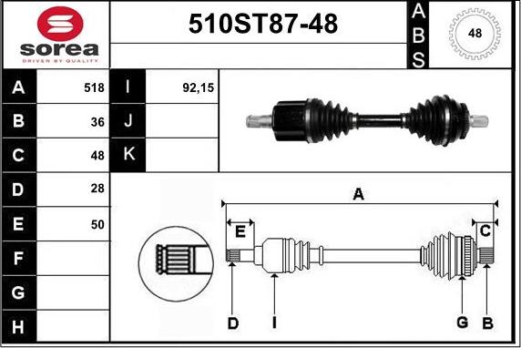 STARTCAR 510ST87-48 - Полуоска vvparts.bg