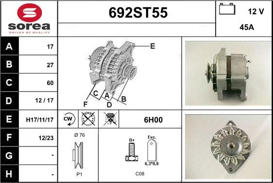 STARTCAR 692ST55 - Генератор vvparts.bg