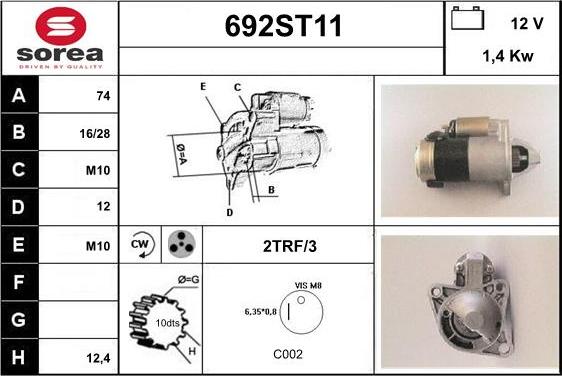 STARTCAR 692ST11 - Стартер vvparts.bg