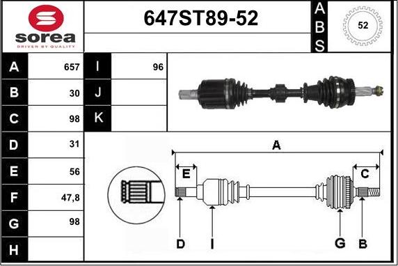 STARTCAR 647ST89-52 - Полуоска vvparts.bg